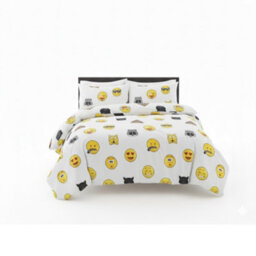 Emoji Print Duvet Cover Set Cool Playful Bedding With Pillowcases White - thumbnail 2