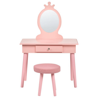 Wyld and Coco Brightnest Pink Kids Dressing Table With Mirror, Stool And Drawer - Compact Child-Friendly Vanity (W62 X D40 X H102Cm) - image 1