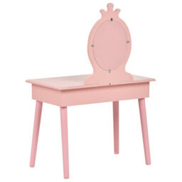 Wyld and Coco Brightnest Pink Kids Dressing Table With Mirror, Stool And Drawer - Compact Child-Friendly Vanity (W62 X D40 X H102Cm) - thumbnail 6