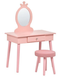 Wyld and Coco Brightnest Pink Kids Dressing Table With Mirror, Stool And Drawer - Compact Child-Friendly Vanity (W62 X D40 X H102Cm) - thumbnail 3