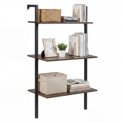 Gainoom 3-Tier Industrial Wall Mounted Shelves Wooden Floating Shelving Unit - image 1