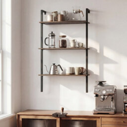 Gainoom 3-Tier Industrial Wall Mounted Shelves Wooden Floating Shelving Unit - thumbnail 6