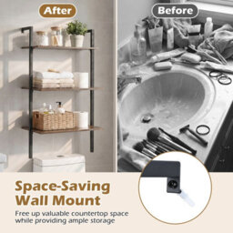 Gainoom 3-Tier Industrial Wall Mounted Shelves Wooden Floating Shelving Unit - thumbnail 5