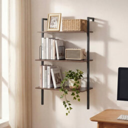 Gainoom 3-Tier Industrial Wall Mounted Shelves Wooden Floating Shelving Unit - thumbnail 4