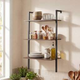 Gainoom 3-Tier Industrial Wall Mounted Shelves Wooden Floating Shelving Unit - thumbnail 3
