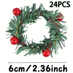 24Pcs Christmas Napkin Rings Needles Wreath Pines Red Berries Live Like Handmade Candle Ring Wreaths Holder Serviette Buckle - thumbnail 2