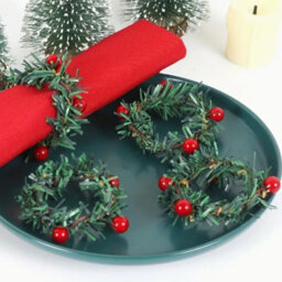 24Pcs Christmas Napkin Rings Needles Wreath Pines Red Berries Live Like Handmade Candle Ring Wreaths Holder Serviette Buckle - thumbnail 6