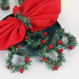 24Pcs Christmas Napkin Rings Needles Wreath Pines Red Berries Live Like Handmade Candle Ring Wreaths Holder Serviette Buckle - thumbnail 8