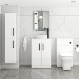 Royal Bathrooms Turin 500mm Freestanding Bathroom Vanity Unit With Sink 2 Door Gloss White & Round Countertop Basin - thumbnail 3