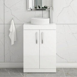 Royal Bathrooms Turin 500mm Freestanding Bathroom Vanity Unit With Sink 2 Door Gloss White & Round Countertop Basin - thumbnail 1