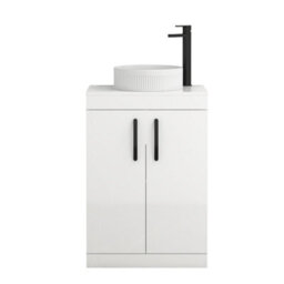 Royal Bathrooms Turin 500mm Freestanding Bathroom Vanity Unit With Sink 2 Door Gloss White & Round Countertop Basin - thumbnail 5