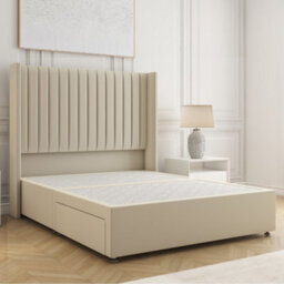 Bsspoke Manhattans Divan Bed Cream Plush Velvet With 54Inch Headboard 2 Drawers Footend & No Mattress In Double King 4Ft 6Ft - thumbnail 2