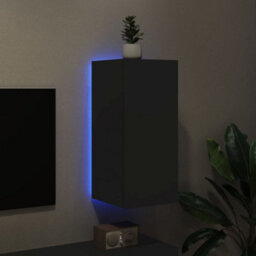 Berkfield Tv Wall Cabinet With Led Lights Black 30.5X35X70 Cm - thumbnail 4