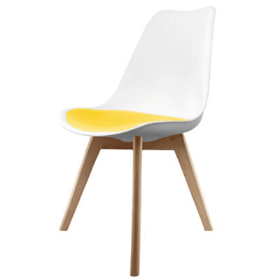 Fusion Living Soho White & Yellow Plastic Dining Chair With Squared Light Wood Legs - image 1