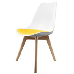 Fusion Living Soho White & Yellow Plastic Dining Chair With Squared Light Wood Legs - thumbnail 1