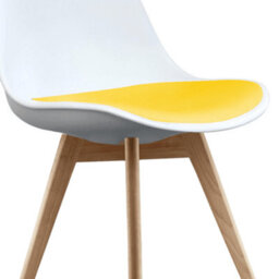 Fusion Living Soho White & Yellow Plastic Dining Chair With Squared Light Wood Legs - thumbnail 3