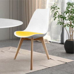 Fusion Living Soho White & Yellow Plastic Dining Chair With Squared Light Wood Legs - thumbnail 2