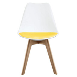 Fusion Living Soho White & Yellow Plastic Dining Chair With Squared Light Wood Legs - thumbnail 7