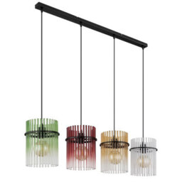 Luminosa Lighting Luminosa Gorley Bar Pendant Ceiling Light Matt Black Rods Multicolour Glass Shade 4X E27 - thumbnail 2