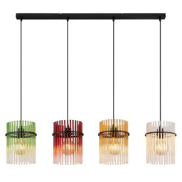 Luminosa Lighting Luminosa Gorley Bar Pendant Ceiling Light Matt Black Rods Multicolour Glass Shade 4X E27 - thumbnail 3
