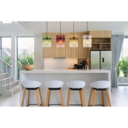Luminosa Lighting Luminosa Gorley Bar Pendant Ceiling Light Matt Black Rods Multicolour Glass Shade 4X E27 - thumbnail 7