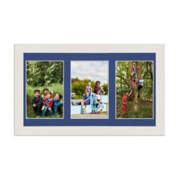 AK Frames 40X20Cm White Modern Multi Photo Frame With Blue Mount - Holds 3 Apertures (3X) 6X4 Photos - thumbnail 1