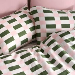 Ohs Checkerboard Bedding Set Microfibre Duvet Cover With Pillowcase, Pink/green - King - thumbnail 3
