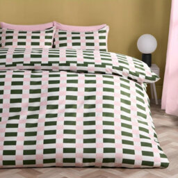 Ohs Checkerboard Bedding Set Microfibre Duvet Cover With Pillowcase, Pink/green - King - thumbnail 1