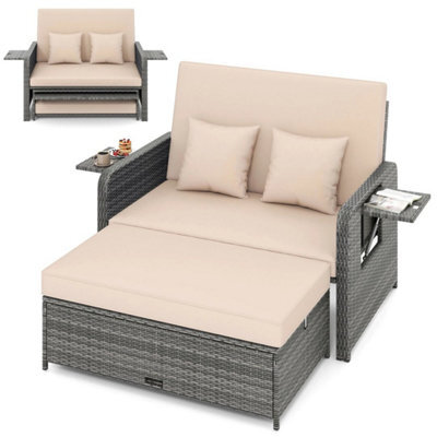 Pe Wicker Outdoor Daybed With 4 Level Adjustable Backrest Storage Ottoman - image 1