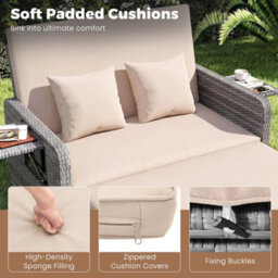 Pe Wicker Outdoor Daybed With 4 Level Adjustable Backrest Storage Ottoman - thumbnail 5