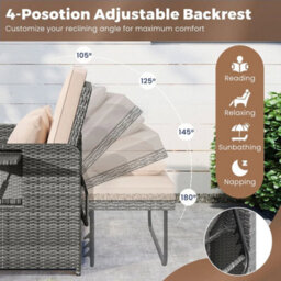 Pe Wicker Outdoor Daybed With 4 Level Adjustable Backrest Storage Ottoman - thumbnail 4