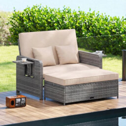 Pe Wicker Outdoor Daybed With 4 Level Adjustable Backrest Storage Ottoman - thumbnail 3