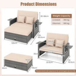 Pe Wicker Outdoor Daybed With 4 Level Adjustable Backrest Storage Ottoman - thumbnail 2