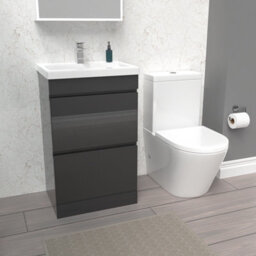 Nes Home Anthracite 500mm 2 Drawers Basin Vanity Unit & Close Coupled Toilet - thumbnail 5