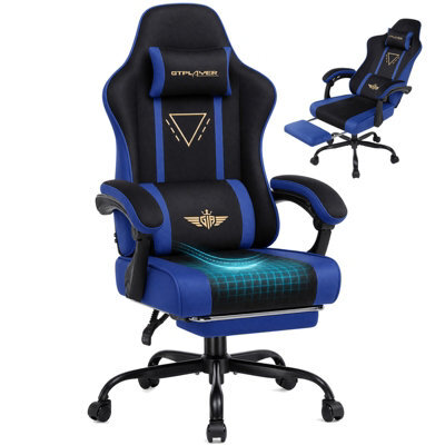 Luckracer Fabric Gaming Chair With Footrest Ergonomic Computer Chair Home Office High Back Heavy Duty Pc Chairs, Blue - image 1