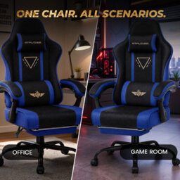 Luckracer Fabric Gaming Chair With Footrest Ergonomic Computer Chair Home Office High Back Heavy Duty Pc Chairs, Blue - thumbnail 9