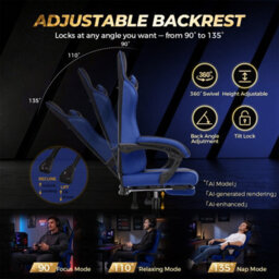 Luckracer Fabric Gaming Chair With Footrest Ergonomic Computer Chair Home Office High Back Heavy Duty Pc Chairs, Blue - thumbnail 6