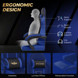 Luckracer Fabric Gaming Chair With Footrest Ergonomic Computer Chair Home Office High Back Heavy Duty Pc Chairs, Blue - thumbnail 7