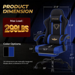 Luckracer Fabric Gaming Chair With Footrest Ergonomic Computer Chair Home Office High Back Heavy Duty Pc Chairs, Blue - thumbnail 3