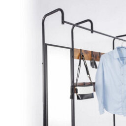 Black And Rustic Oak Entryway Hallway Coat Hanger Stand & Shoe Bench Storage Display Rack With Mirror - thumbnail 5