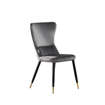 Life Interiors Single Grey New York Modern Velvet Dining Chair With High Back, Black Metal Legs, And Gold Tips - image 1
