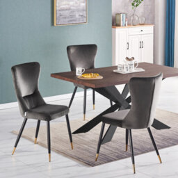 Life Interiors Single Grey New York Modern Velvet Dining Chair With High Back, Black Metal Legs, And Gold Tips - thumbnail 9