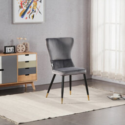 Life Interiors Single Grey New York Modern Velvet Dining Chair With High Back, Black Metal Legs, And Gold Tips - thumbnail 2