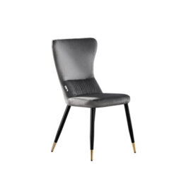 Life Interiors Single Grey New York Modern Velvet Dining Chair With High Back, Black Metal Legs, And Gold Tips - thumbnail 1