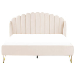 Beliani Bed Velvet Ambillou 180 X 200 Cm (Eu Super King) Light Beige - thumbnail 4