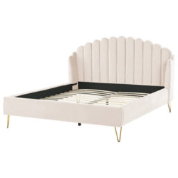 Beliani Bed Velvet Ambillou 180 X 200 Cm (Eu Super King) Light Beige - thumbnail 5