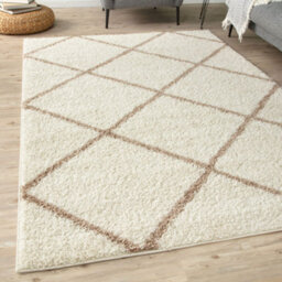 The Rugs Moroccan Shaggy Rugs And Runners Soft Fluffy Diamond Design High Pile Ivory And Beige Living Room Kitchen Hallway 530