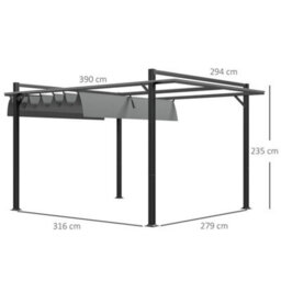 Outsunny 3 X 4M Pergola With Retractable Roof And Aluminium Frame, Grey - thumbnail 3