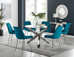 Furniturebox Uk Vogue Round Dining Table And 6 Blue Pesaro Silver Leg Chairs - thumbnail 1