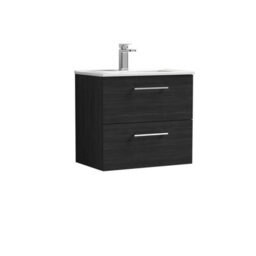 Balterley Level Contemporary Bathroom 2 Soft Close Drawer & Minimalist Wall Hung Vanity Unit Basin, Charcoal Black, 600mm - thumbnail 1